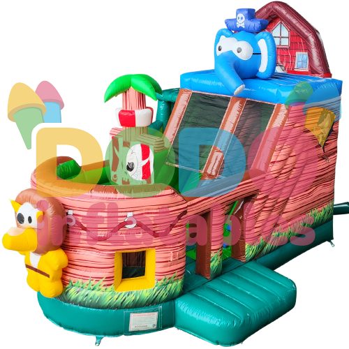 Bouncy Castle Animals on Pirate Ship with slide-3